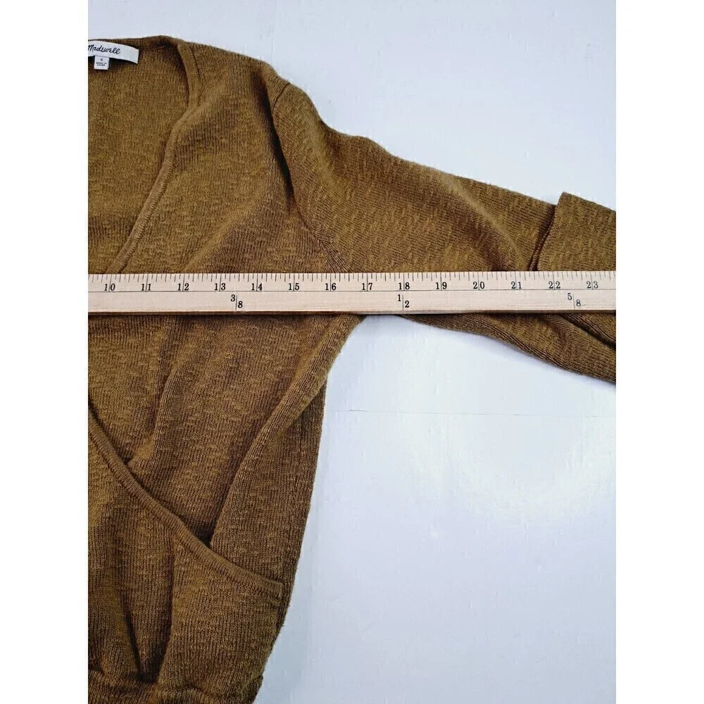 Madewell Wrap Front Pullover Sweater Coziest Yarn Tobacco Gold Brown Sz S Alpaca - Picture 4 of 6